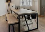 Eiken look eettafel met bank en Ikea BERNHARD stoelen, Huis en Inrichting, Tafels | Eettafels, Ophalen, Gebruikt, 100 tot 150 cm
