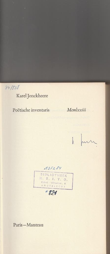 Karel Jonckheere “Poëtische inventaris”, Boeken, Gedichten en Poëzie, Gelezen, Ophalen of Verzenden