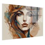 Peinture sur verre art déco femme 105x70cm + système d'accro, 100 à 125 cm, Envoi, Création originale, 50 à 75 cm