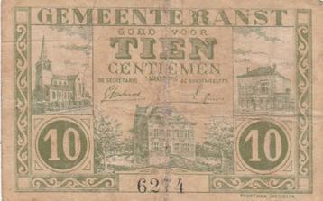 NOOD GELD BELGIE GEMEENTE RANST 10 CENTIEMEN 1914-1918 beschikbaar voor biedingen