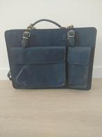 Blauw lederen schooltas met 2 opbergvakken., Ophalen, Zo goed als nieuw