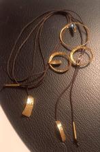 Lange halsketting met lederen koorden en swarovski., Ophalen of Verzenden