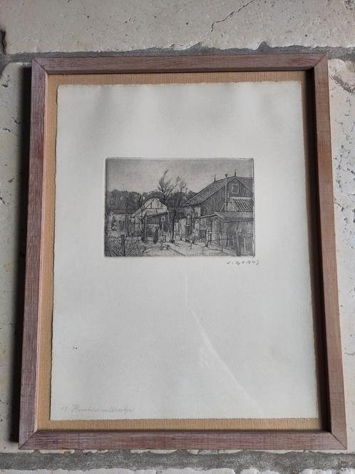 Ingelijste ets Jaak Gorus, Houten villaatje, Antiek en Kunst, Kunst | Etsen en Gravures, Ophalen