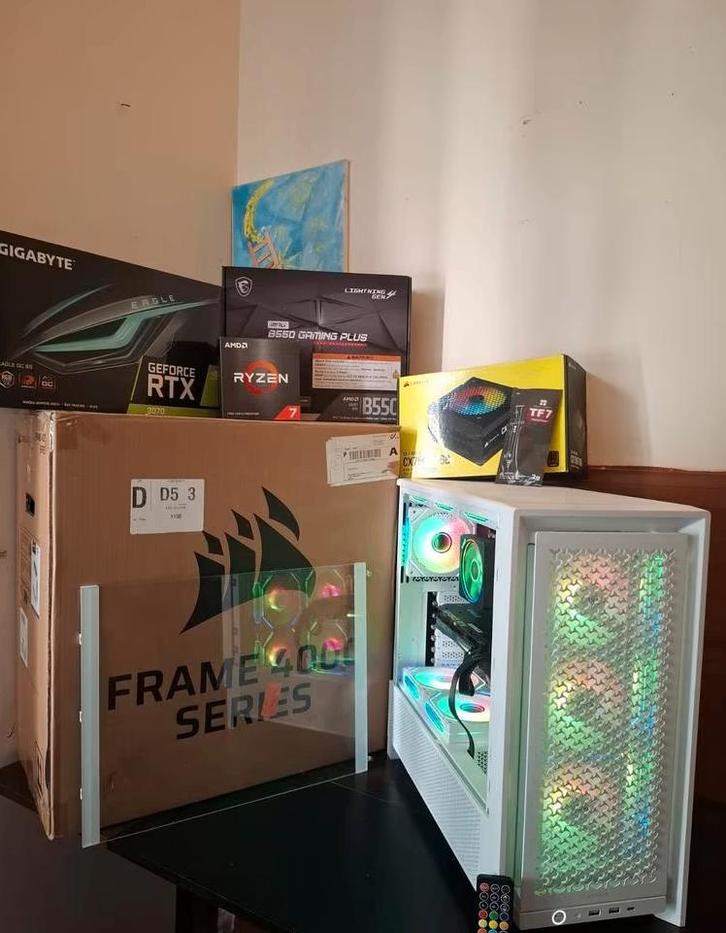 Gaming-pc RTX 3070 Ryzen 7 5800X Witte ARGB-build, Informatique & Logiciels, Ordinateurs de bureau, Comme neuf, HDD, SSD, Avec carte vidéo