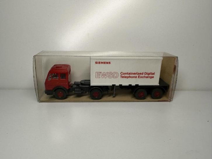 1:87 Wiking 526 Mercedes truck & trailer Container Siemens, Hobby en Vrije tijd, Modelauto's | 1:87, Zo goed als nieuw, Wiking