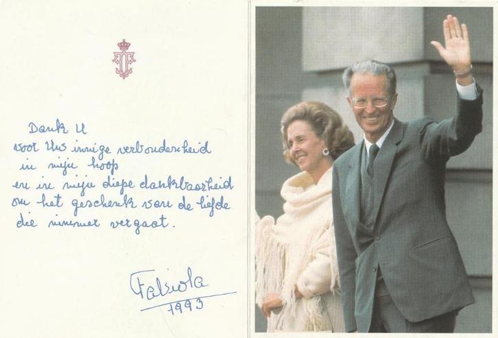 Bedankkaart bij overlijden Koning Boudewijn, Verzamelen, Koningshuis en Royalty, Ophalen of Verzenden