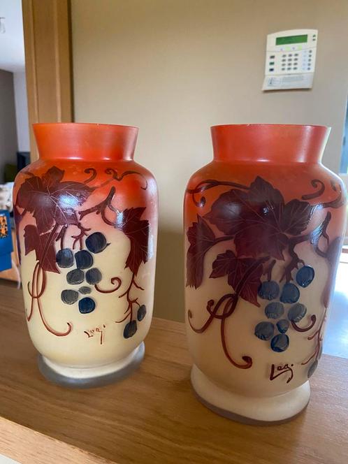 Legras paar Art Nouveau vasen/ paire de vases, Huis en Inrichting, Woonaccessoires | Vazen, Gebruikt, Geel, Minder dan 50 cm, Glas