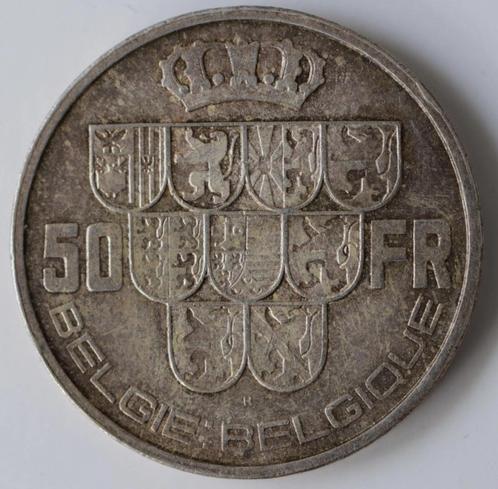 Leopold III - 50fr- zonder kruis met triangel (driehoek) -, Postzegels en Munten, Munten | België, Losse munt, Zilver, Zilver