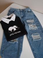 Blauwe Jeansbroek+ Sweather Maat 158, Ensemble, Shein, Comme neuf, Fille