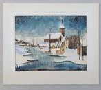 Sneeuwlandschap met kerk aan rivier, Antiquités & Art, Art | Peinture | Classique, Enlèvement ou Envoi
