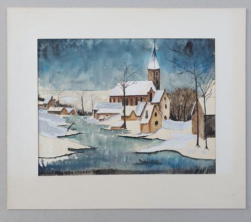 Sneeuwlandschap met kerk aan rivier, Antiquités & Art, Art | Peinture | Classique, Enlèvement ou Envoi