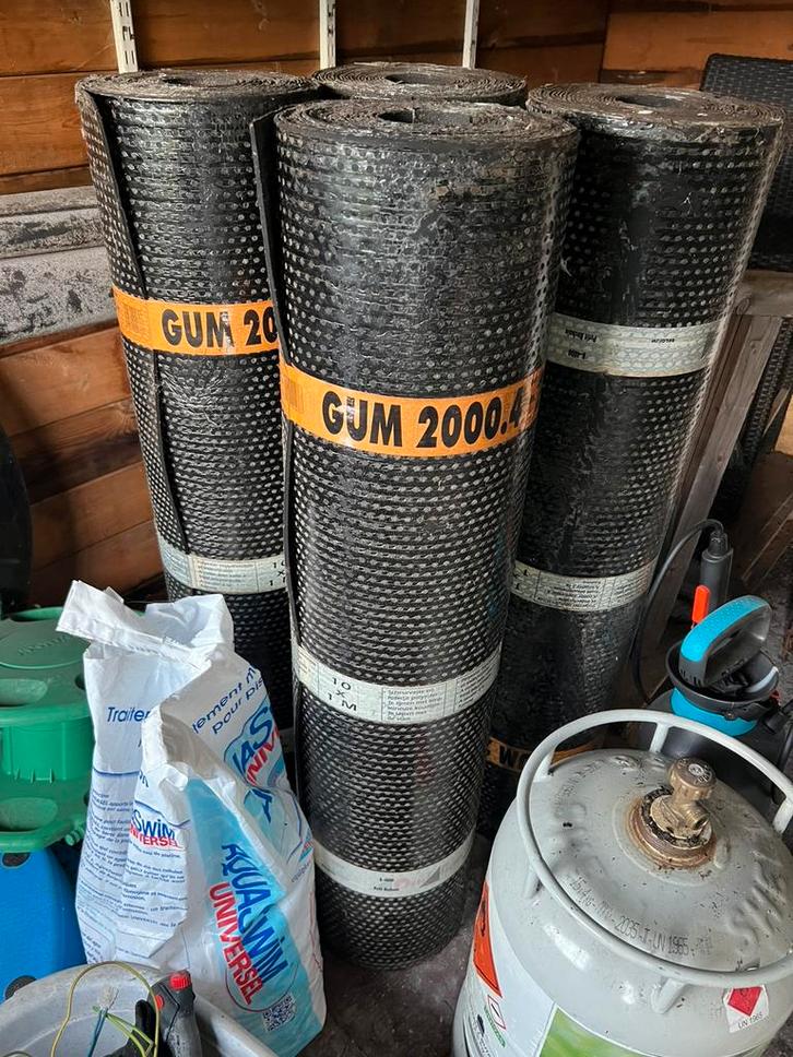 4 rollen roofing (bitumen) onderlaag, Doe-het-zelf en Bouw, Dakpannen en Dakbedekking, Nieuw, Dakleer, 15 m² of meer, Ophalen