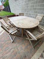 Tafel met 6 stoelen, Tuin en Terras, Ophalen, Gebruikt, Teakhout, Tuinset