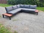 Aluminium loungeset met teakhout en kussens en tafel, Ophalen, Zo goed als nieuw, Aluminium, Loungeset