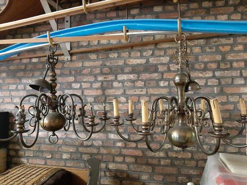 2 mooie bronzen/koperen retro luchter, Huis en Inrichting, Lampen | Kroonluchters, Zo goed als nieuw, Metaal, Ophalen