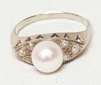Ring 18kt parel en diamanten., Ophalen of Verzenden, Goud, Ring, Met edelsteen