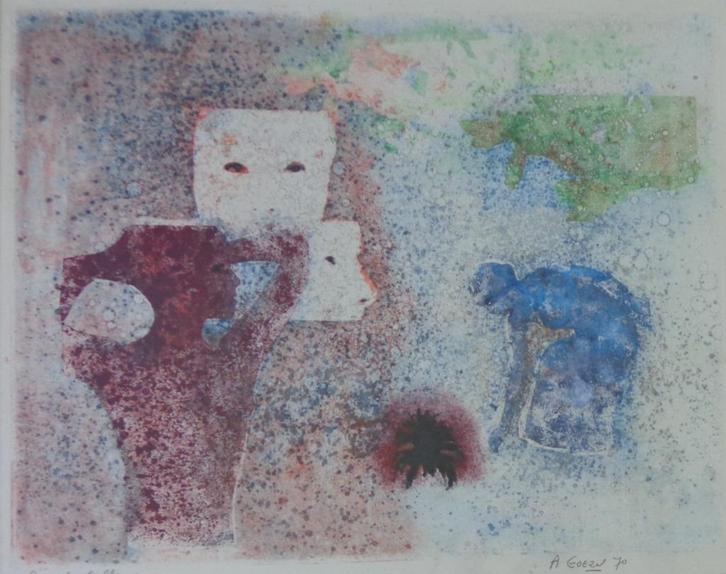 ANDRE GOEZU / ROSE DES SABLES / MONOTYPE / 72x85cm / KADER, Antiek en Kunst, Kunst | Schilderijen | Modern, Ophalen