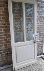 Antieke houten deur geslepen glas met tekening herenhuis, Ophalen, Gebruikt, Glas