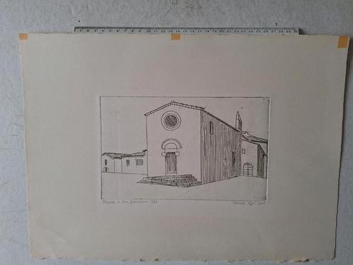 Originele ets van Claude Lyr "Chapelle a San Giminiano 1963, Antiek en Kunst, Kunst | Etsen en Gravures, Ophalen of Verzenden