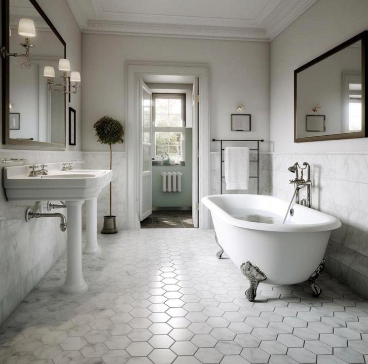 Mosaic Hexgon Marmer Bianco Carrara Chiaro 150mm gezoet, Doe-het-zelf en Bouw, Tegels, Nieuw, Wandtegels, Marmer, Minder dan 20 cm