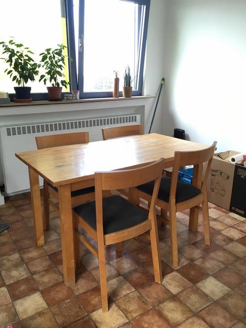 Houten eettafel met 4 stoelen, Maison & Meubles, Salles à manger complètes, Utilisé, 4 à 6 chaises, Enlèvement