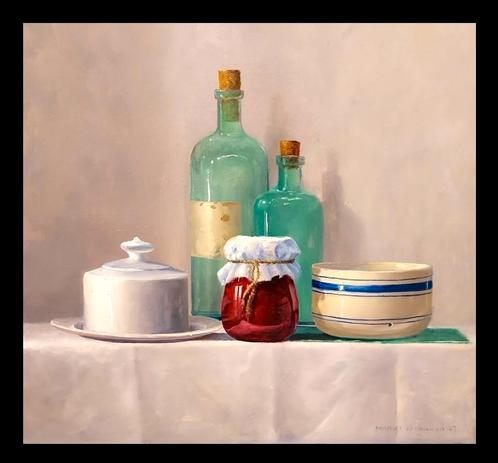 Sanden (1957) - Stilleven met flessen, Antiek en Kunst, Kunst | Schilderijen | Klassiek, Ophalen of Verzenden