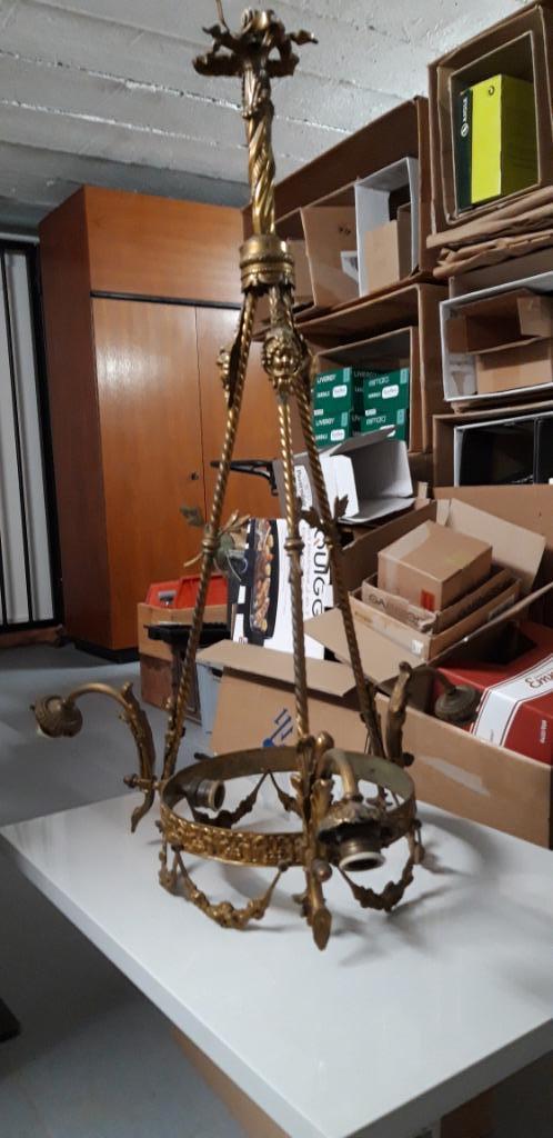 Lustre bronze fin XIXème siècle, Huis en Inrichting, Lampen | Kroonluchters, Glas, Ophalen