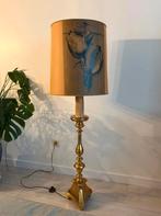 Vintage staande kandelaarlamp met originele lampenkap, Huis en Inrichting, Lampen | Lampenkappen, Ophalen, Zo goed als nieuw