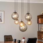 Glazen hanglampen 6 stuks met voetplaat - compleet., Ophalen, Zo goed als nieuw, Glas, Rustiek