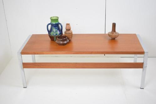 Bijzettafel Salontafel Teak, Chrome met omkeerbaar blad, Huis en Inrichting, Tafels | Salontafels, Gebruikt, Minder dan 50 cm