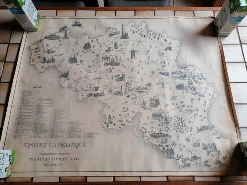 Carte ancienne "Visitez la Belgique" – The Texas Company, Antiek en Kunst, Antiek | Schoolplaten, Geschiedenis, Ophalen of Verzenden