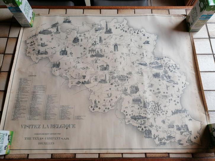 Carte ancienne "Visitez la Belgique" – The Texas Company, Antiek en Kunst, Antiek | Schoolplaten, Geschiedenis, Ophalen of Verzenden