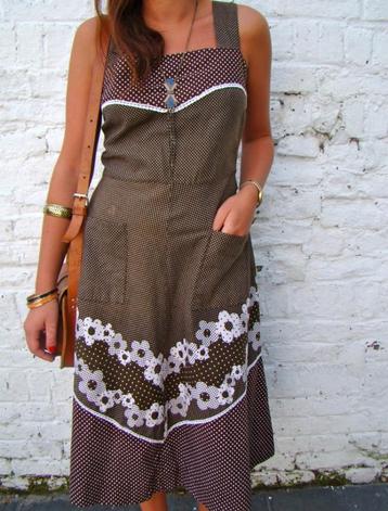 Vintage bruine jurk met witte stippen (36/38) beschikbaar voor biedingen