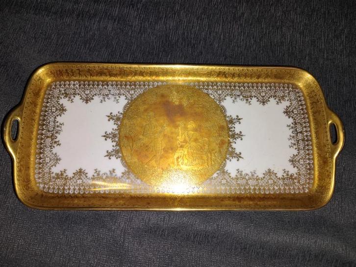 Cake schaal/ Karlsbader porselein/ goudkleurig, Antiek en Kunst, Antiek | Porselein, Ophalen of Verzenden