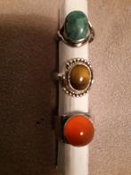 3 zilveren ringen met stenen (925)o.a.tijgeroog., Ophalen of Verzenden, Zo goed als nieuw, Dame of Heer, Met edelsteen