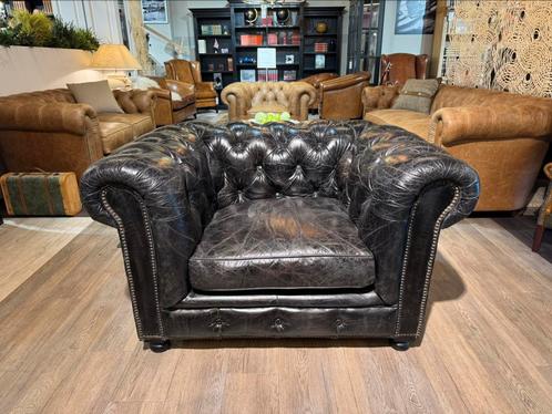 Chesterfield clubfauteuil Generfd zwart zetel fauteuil, Antiek en Kunst, Antiek | Meubels | Stoelen en Sofa's, Ophalen of Verzenden