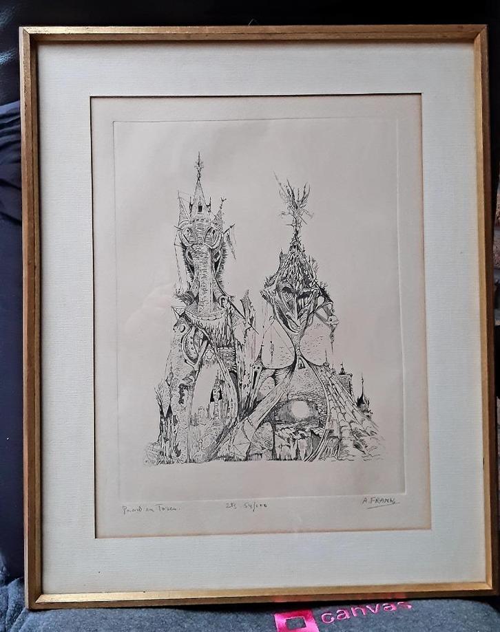 Ets van  Abraham Frank, werkte in Sint Martens Latem,, Antiek en Kunst, Kunst | Etsen en Gravures, Ophalen