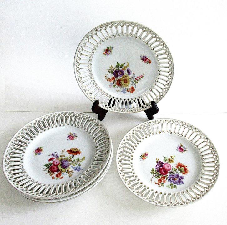 Antieke set dessertborden 5st Fraureuth Germany 20ste jaren, Antiek en Kunst, Antiek | Porselein, Ophalen of Verzenden