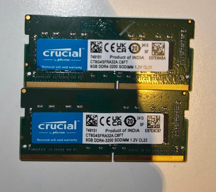Crucial 8GB 3200MHz DDR4 SODIMM (2x8GB), Computers en Software, RAM geheugen, Nieuw, Laptop, 16 GB, DDR4, Ophalen