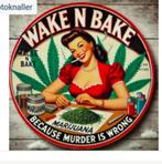 Vintage metalen bord rond Wake n Bake (20cm), Huis en Inrichting, Verzenden, Nieuw