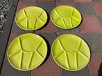 4 vintage fondue borden Niderviller Frankrijk gifgroene bord, Huis en Inrichting, Ophalen of Verzenden, Zo goed als nieuw, Bord(en)