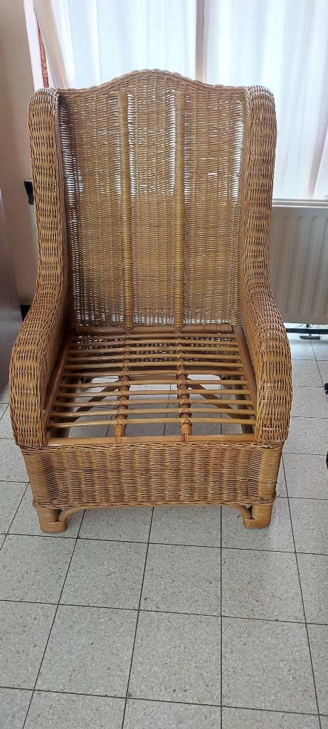 Fauteuil rotin vintage, Huis en Inrichting, Fauteuils, Gebruikt, Riet of Rotan, 75 tot 100 cm, 75 tot 100 cm, Ophalen