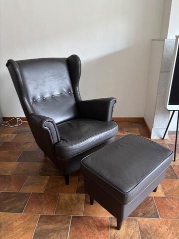 IKEA STRANDMON fauteuil + voetenbank – Echt Leder beschikbaar voor biedingen