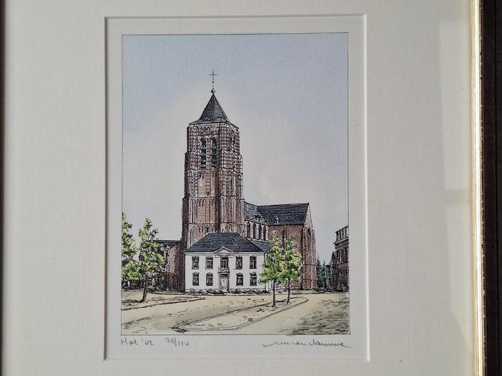 Jan van Damme – handgekleurde ets - Mol (76/150), Antiek en Kunst, Kunst | Etsen en Gravures, Ophalen