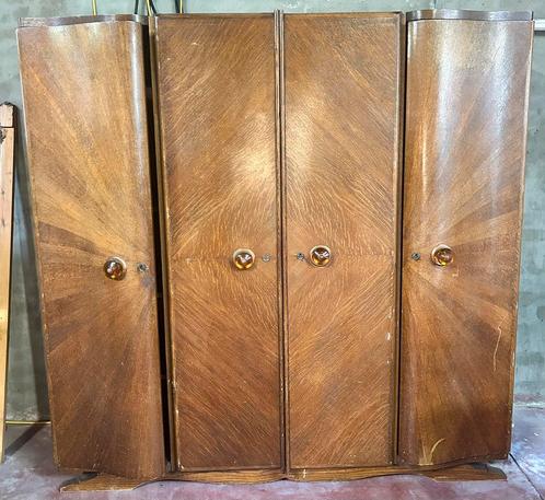 Grote Vintage Art Deco kleerkast 4 deuren, Antiek en Kunst, Antiek | Meubels | Kasten, Ophalen