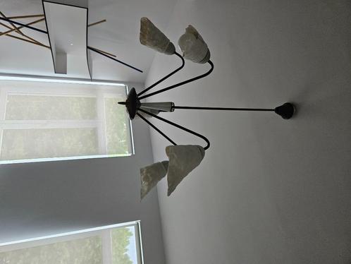 Vintage mid-century plafondlamp met 5 armen (jaren ’50/’60), Huis en Inrichting, Lampen | Plafondlampen, Gebruikt, Kunststof, Metaal