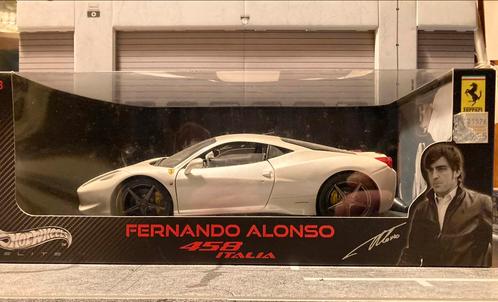 Ferrari 458 Italia Alonso white - Hotwheels Elite 1:18 + OVP, Hobby en Vrije tijd, Modelauto's | 1:18, Hot Wheels, Ophalen of Verzenden