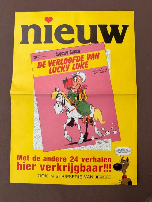 Vintage poster Lucky Luke strip, Verzamelen, Stripfiguren, Zo goed als nieuw, Ophalen of Verzenden
