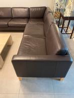Donkerbruine lederen hoeksalon, Huis en Inrichting, Ophalen, Zo goed als nieuw