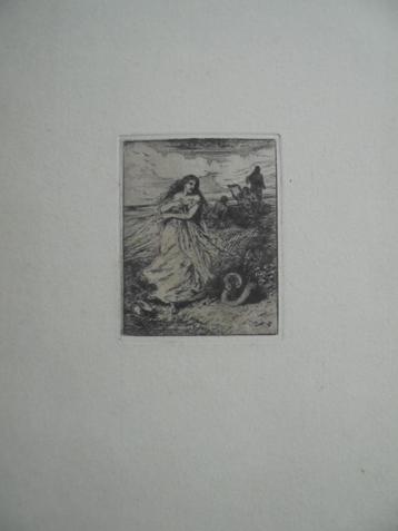 Charles Emile Jacque  3  1813 - 1894   Ets   Vrouw + slang, Envoi